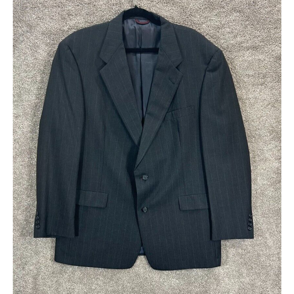 Hart Schaffner & Marx Blazer Mens‎ 46R Gray Stripe Wool Jacket Sport Coat